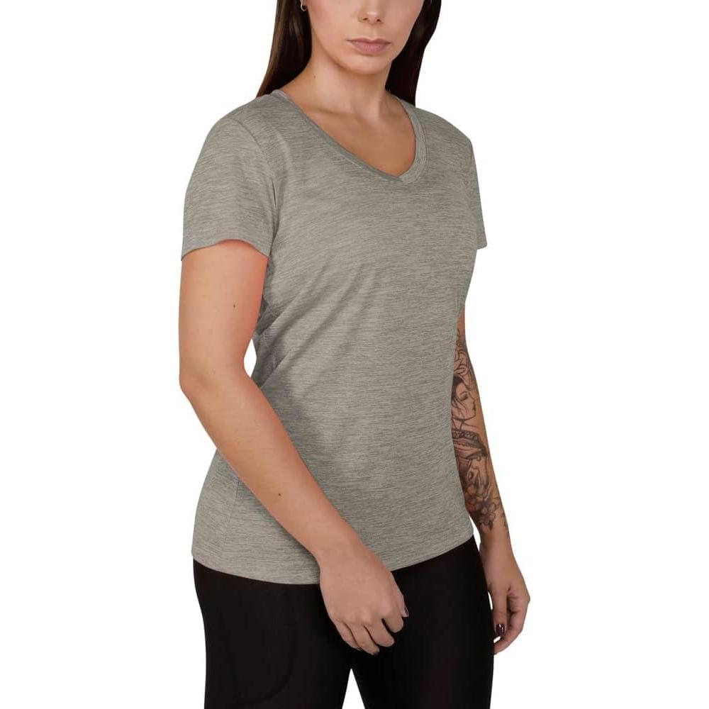 image:imageUnder Armour Womens Tech VNeck Twist ShortSleeve TShirt558 Tin Ghost Gray Metallic Silver