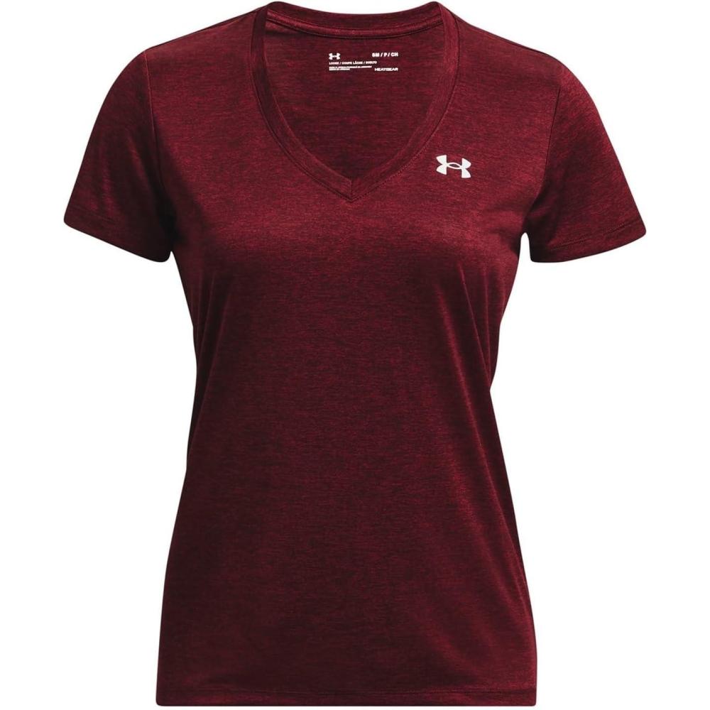 image:imageUnder Armour Womens Tech VNeck Twist ShortSleeve TShirt601 Dark Maroon Cordova Red Metallic Silver