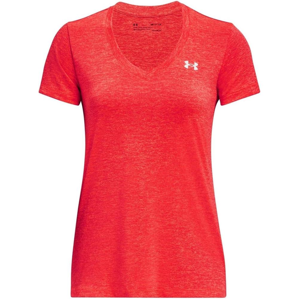 image:imageUnder Armour Womens Tech VNeck Twist ShortSleeve TShirt629 Beta Pomegranate Metallic Silver