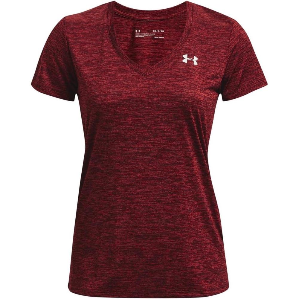 image:imageUnder Armour Womens Tech VNeck Twist ShortSleeve TShirt690 Chestnut Red Radio Red Metallic Silver