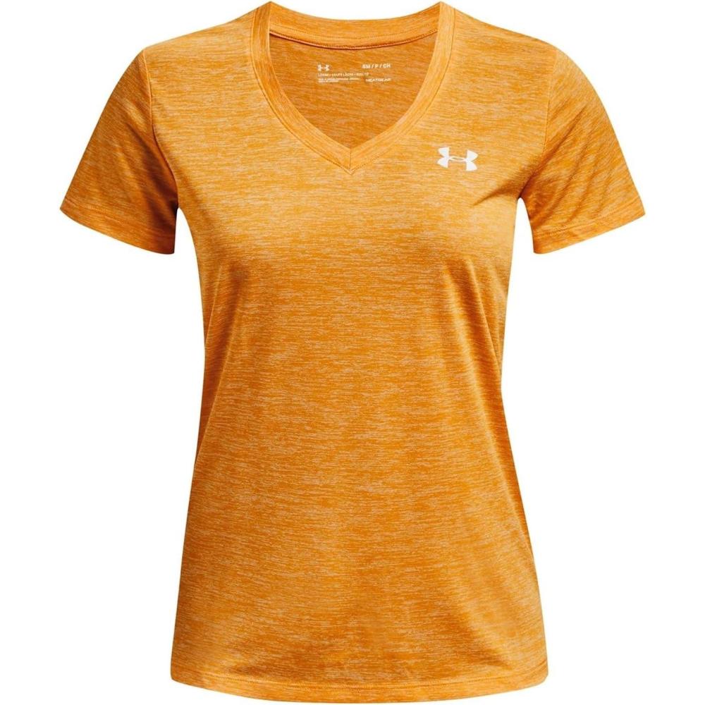 image:imageUnder Armour Womens Tech VNeck Twist ShortSleeve TShirt782 Rise White Metallic Silver