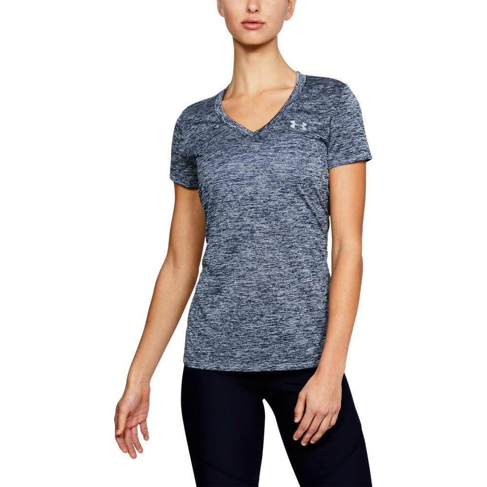 image:imageUnder Armour Womens Tech VNeck Twist ShortSleeve TShirtAcademy Blue 408Metallic Silver