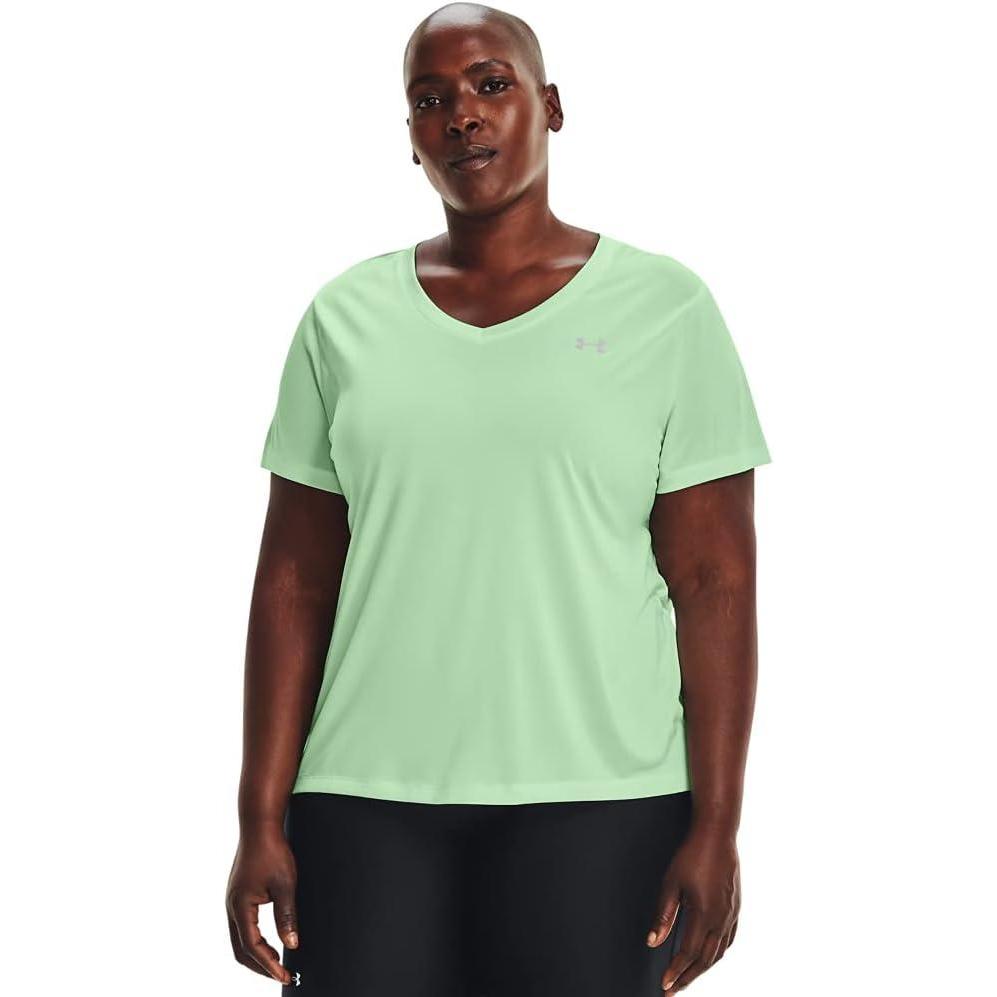 image:imageUnder Armour Womens Tech VNeck Twist ShortSleeve TShirtAqua Foam 335Metallic Silver