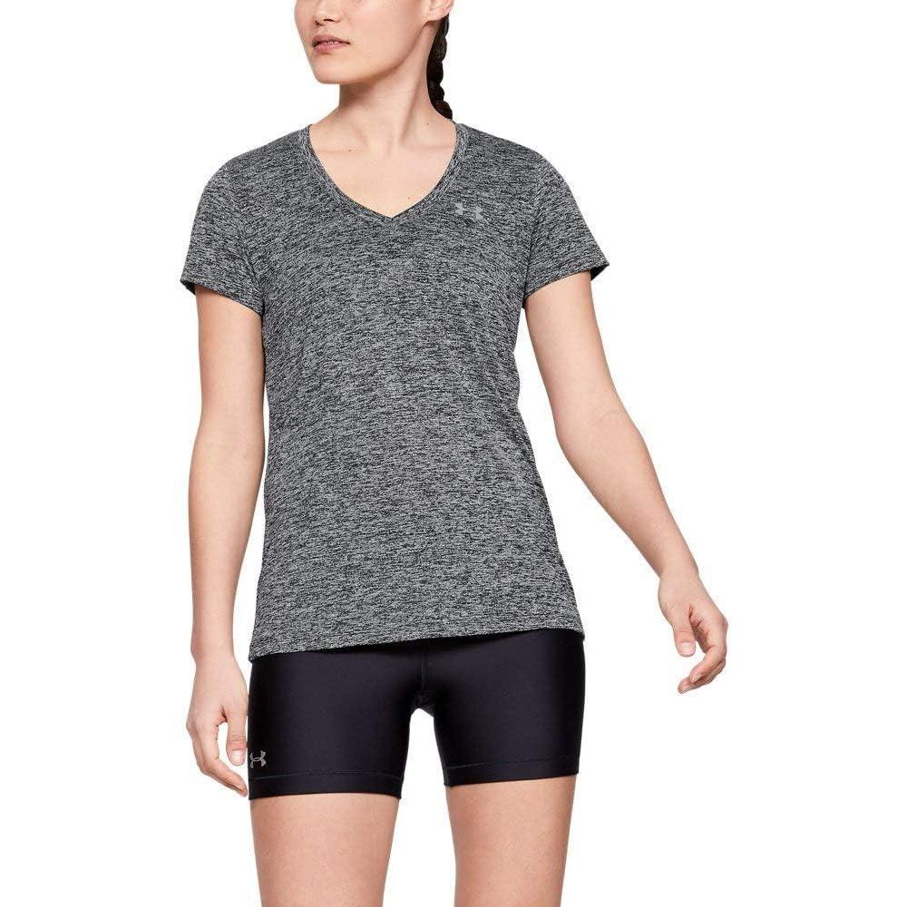 image:imageUnder Armour Womens Tech VNeck Twist ShortSleeve TShirtBlack Metallic Silver