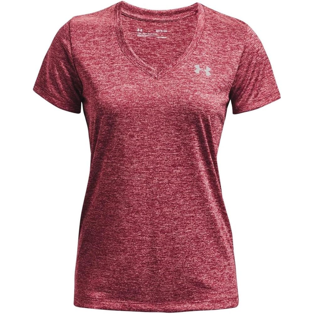 image:imageUnder Armour Womens Tech VNeck Twist ShortSleeve TShirtBlack Rose 664Metallic Silver