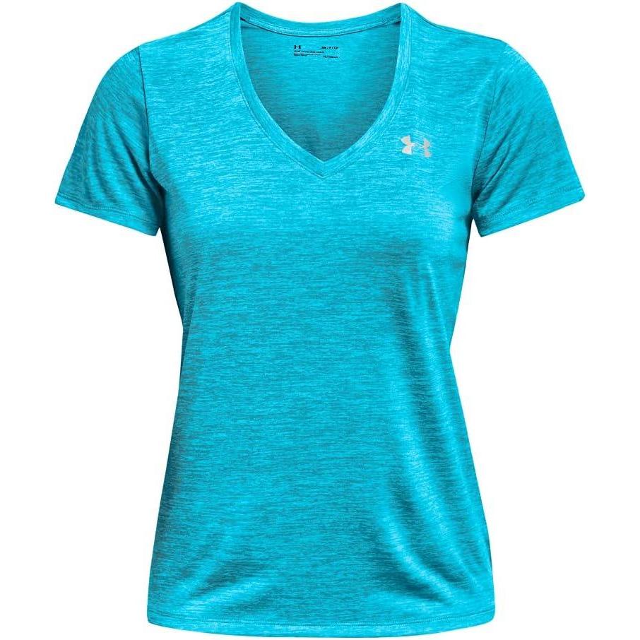 image:imageUnder Armour Womens Tech VNeck Twist ShortSleeve TShirtBlue Topaz 431Metallic Silver