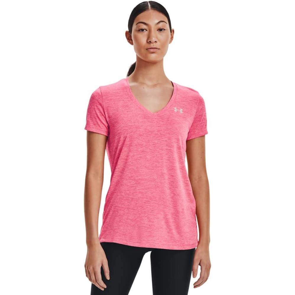 image:imageUnder Armour Womens Tech VNeck Twist ShortSleeve TShirtCerise 655Metallic Silver