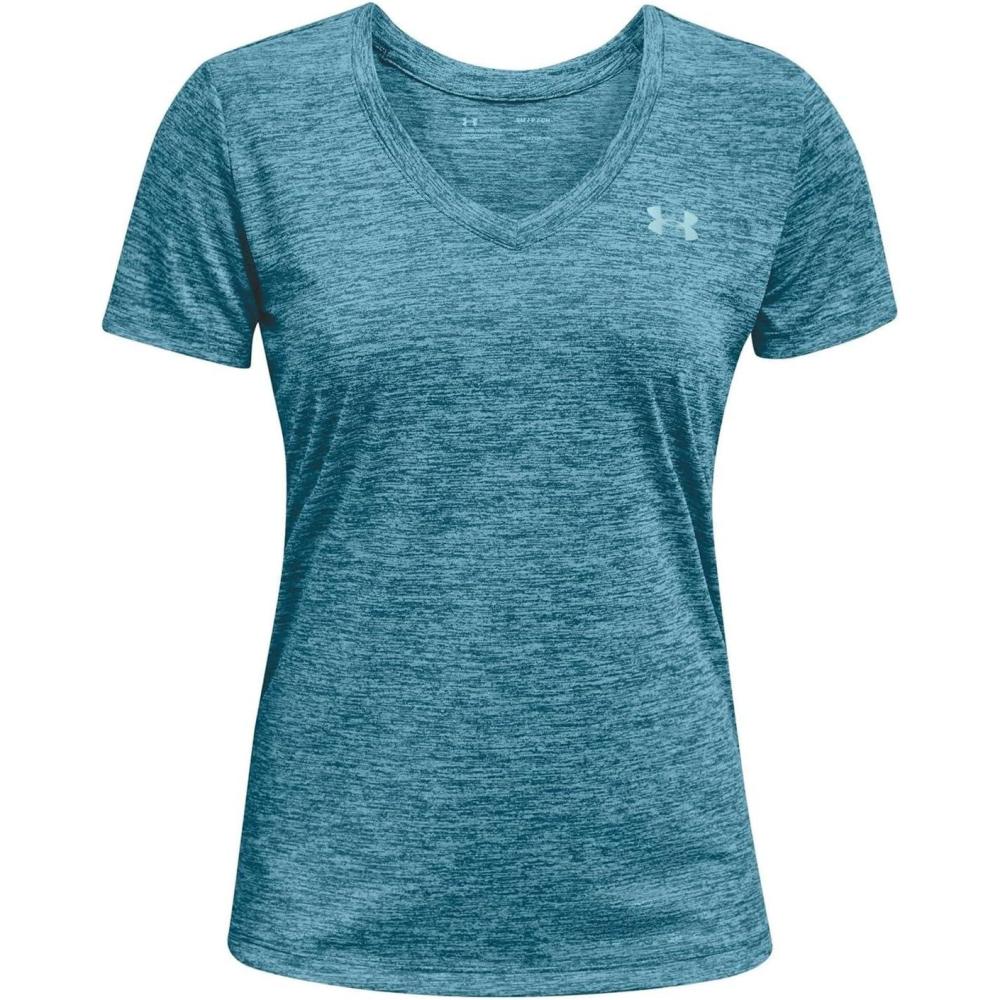 image:imageUnder Armour Womens Tech VNeck Twist ShortSleeve TShirtCrest Blue 446Metallic Silver