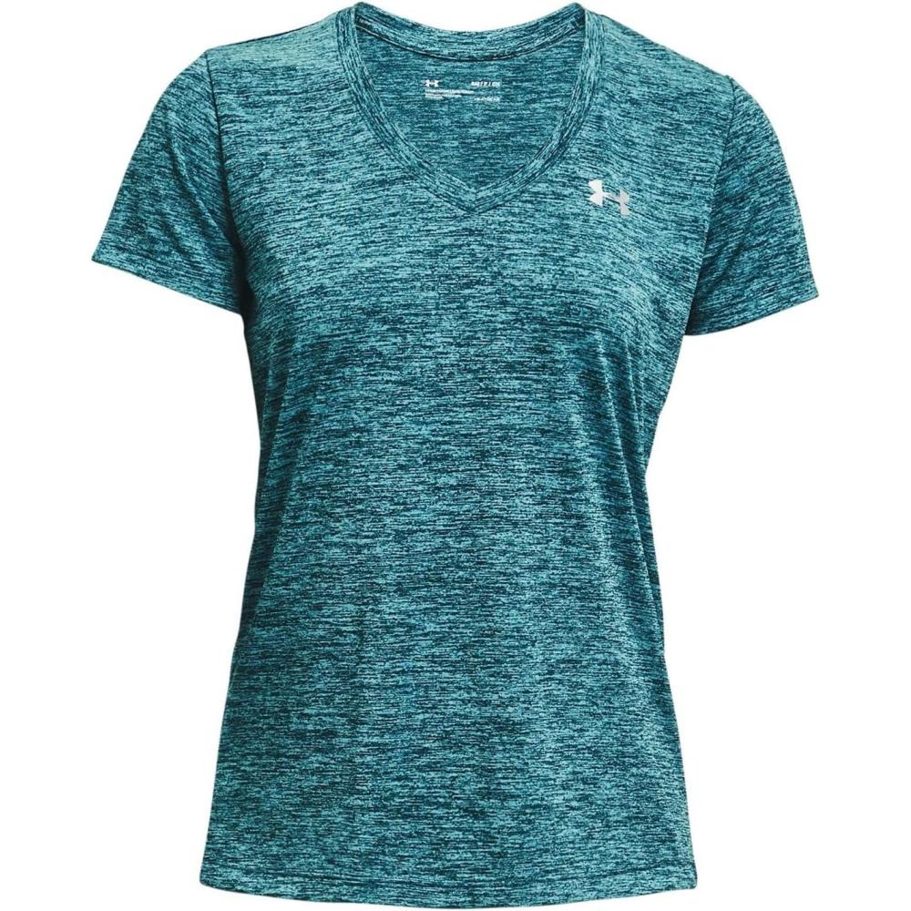 image:imageUnder Armour Womens Tech VNeck Twist ShortSleeve TShirtDark Cyan 463Metallic Silver