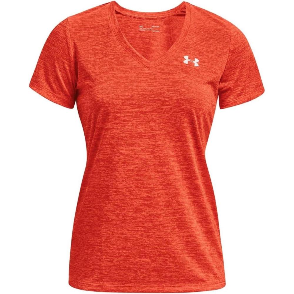 image:imageUnder Armour Womens Tech VNeck Twist ShortSleeve TShirtDark Orange 861Metallic Silver