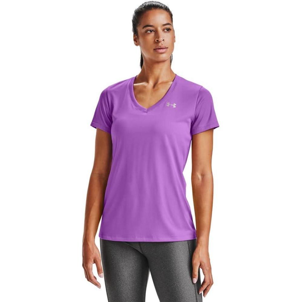 image:imageUnder Armour Womens Tech VNeck Twist ShortSleeve TShirtExotic Bloom 568Metallic Silver