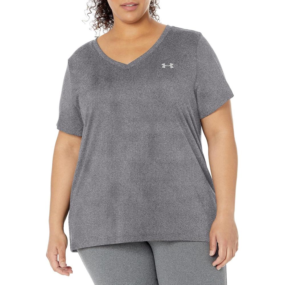 image:imageUnder Armour Womens Tech VNeck Twist ShortSleeve TShirtGray Metallic Silver