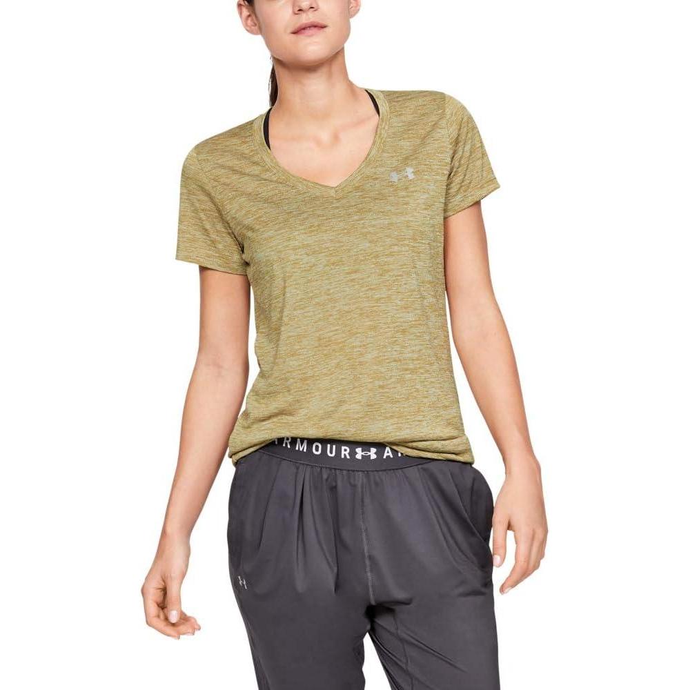 image:imageUnder Armour Womens Tech VNeck Twist ShortSleeve TShirtGreen 360Metallic Silver