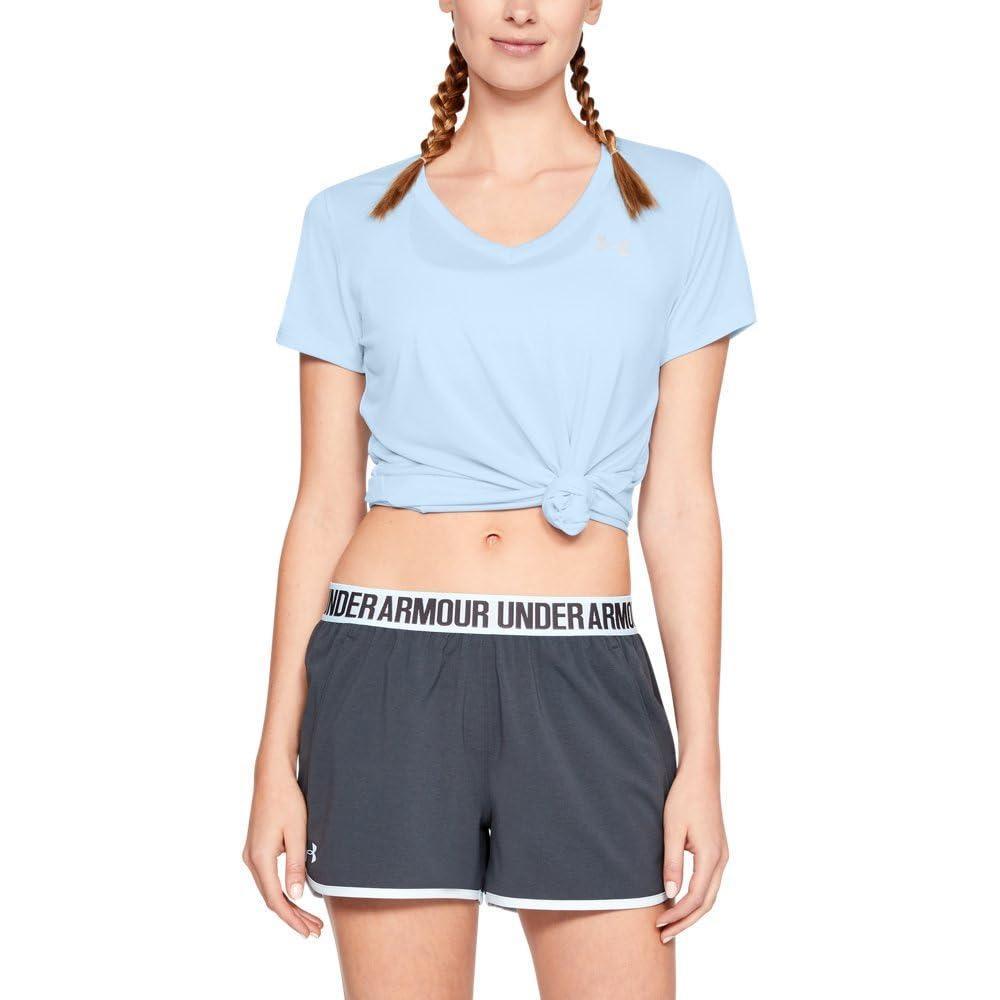 image:imageUnder Armour Womens Tech VNeck Twist ShortSleeve TShirtHalogen Blue 441Metallic Silver