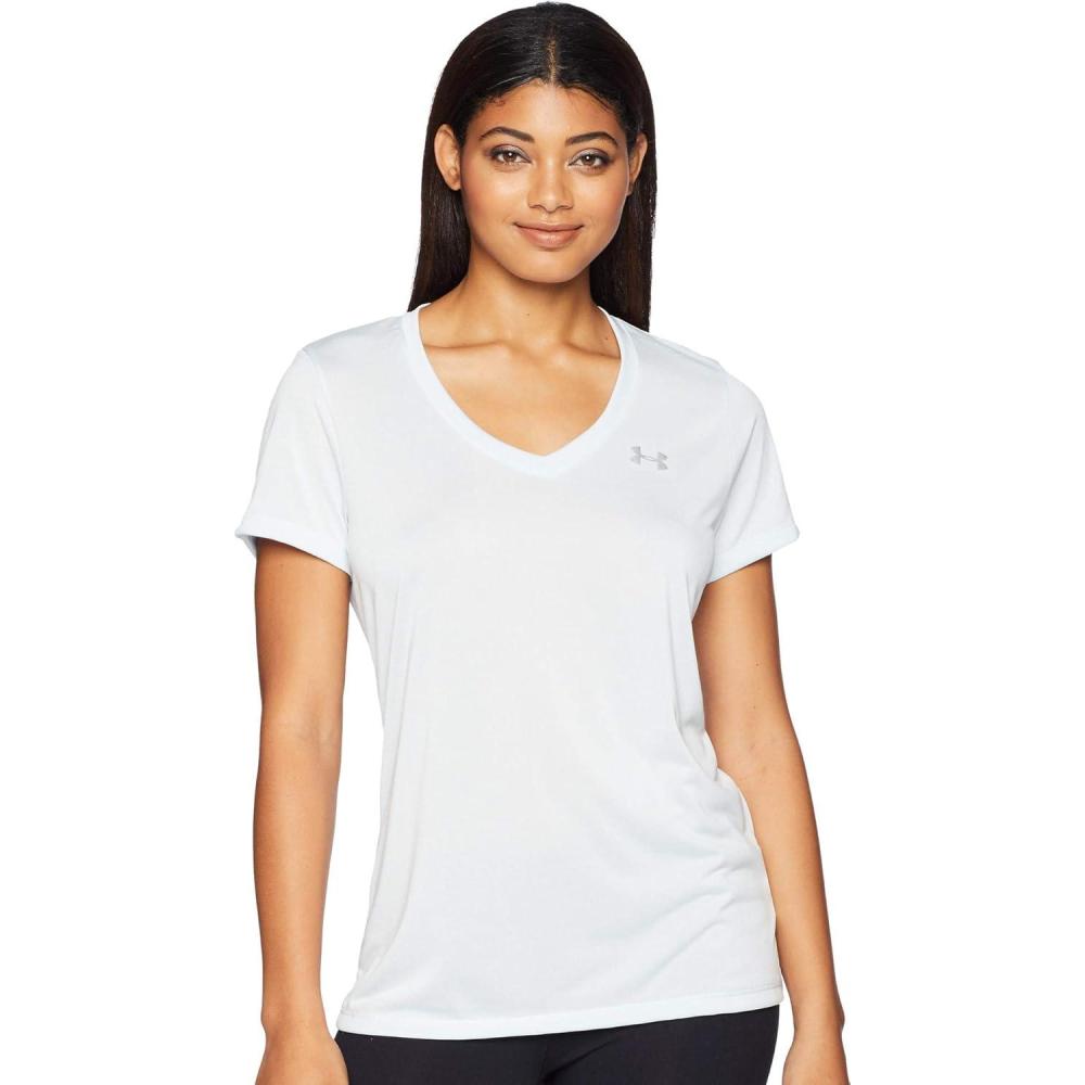 image:imageUnder Armour Womens Tech VNeck Twist ShortSleeve TShirtHalogen Blue Metallic Silver