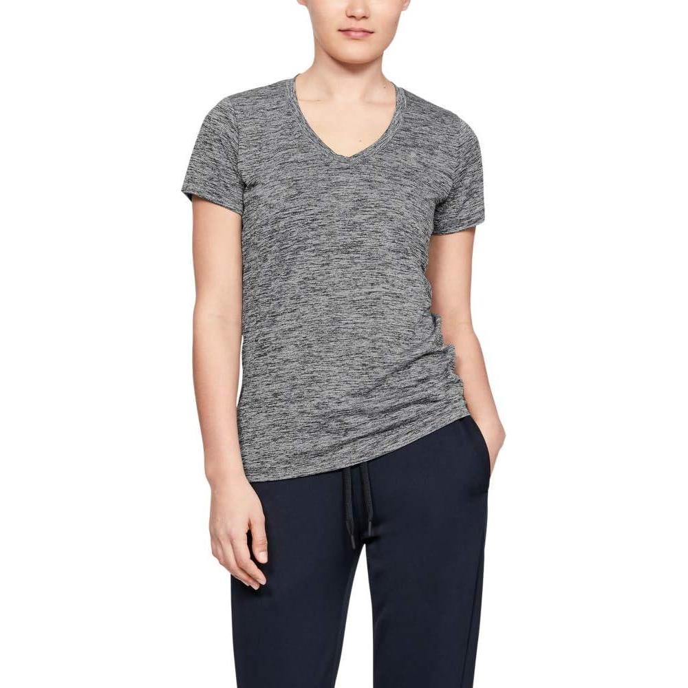 image:imageUnder Armour Womens Tech VNeck Twist ShortSleeve TShirtJet Gray 010Metallic Silver