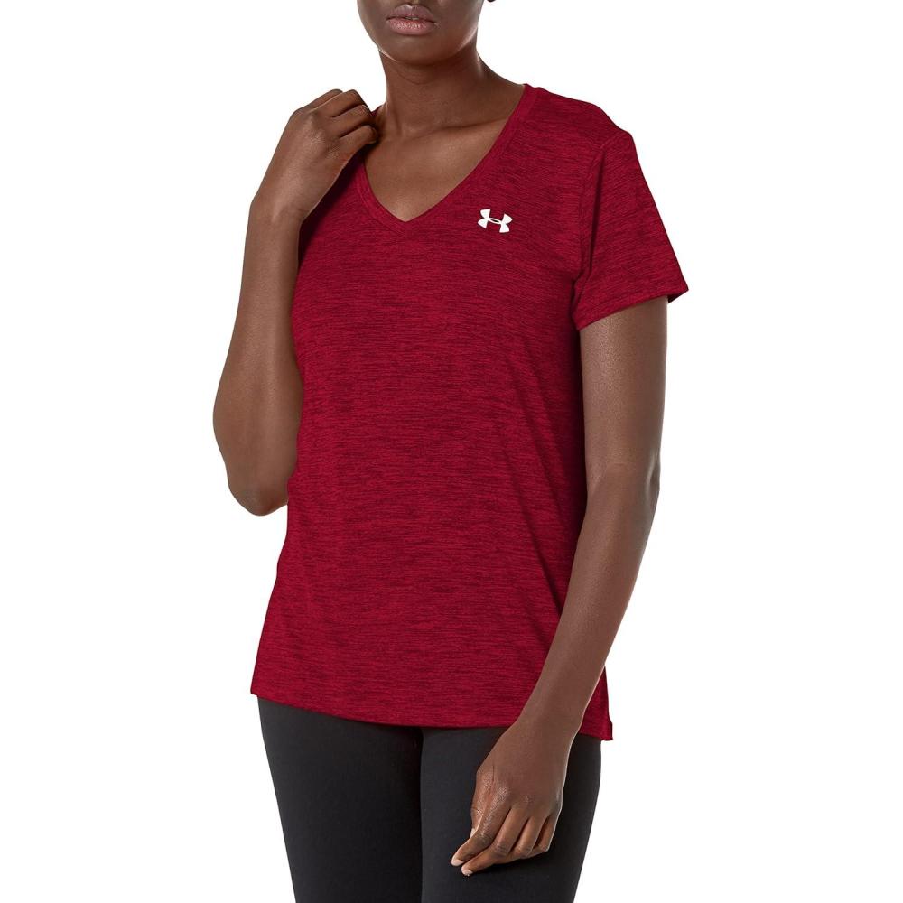 image:imageUnder Armour Womens Tech VNeck Twist ShortSleeve TShirtLeague Red 626Metallic Silver
