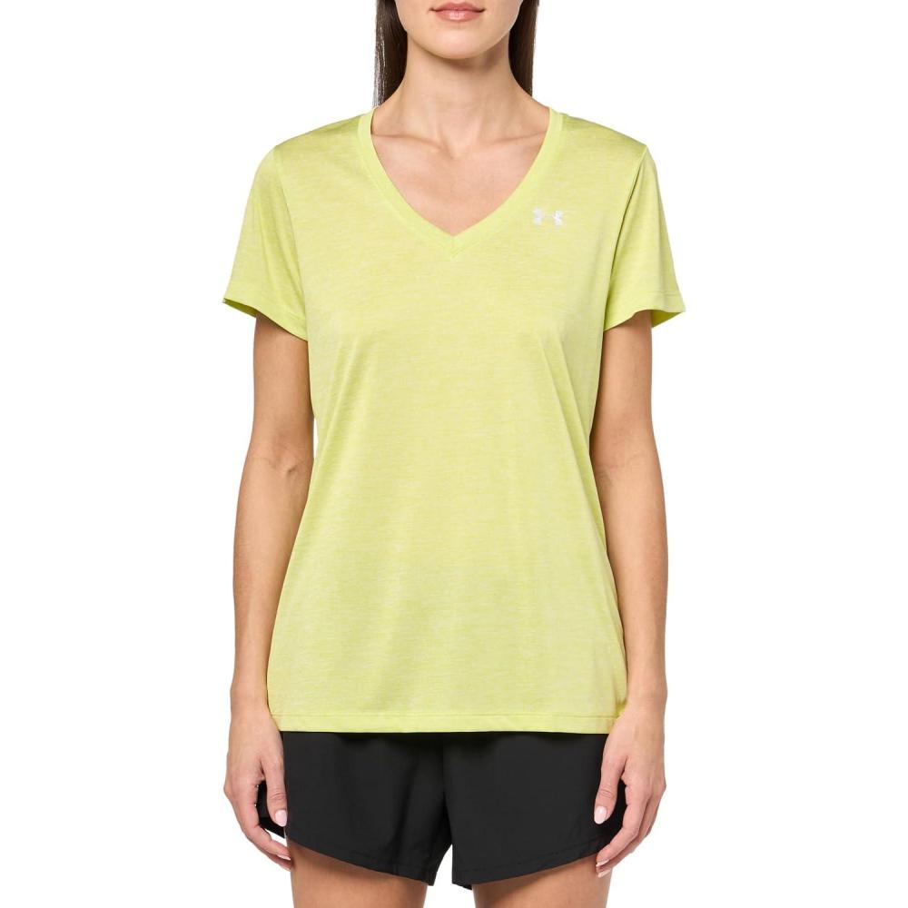 image:imageUnder Armour Womens Tech VNeck Twist ShortSleeve TShirtLiberty Green 303Metallic Silver