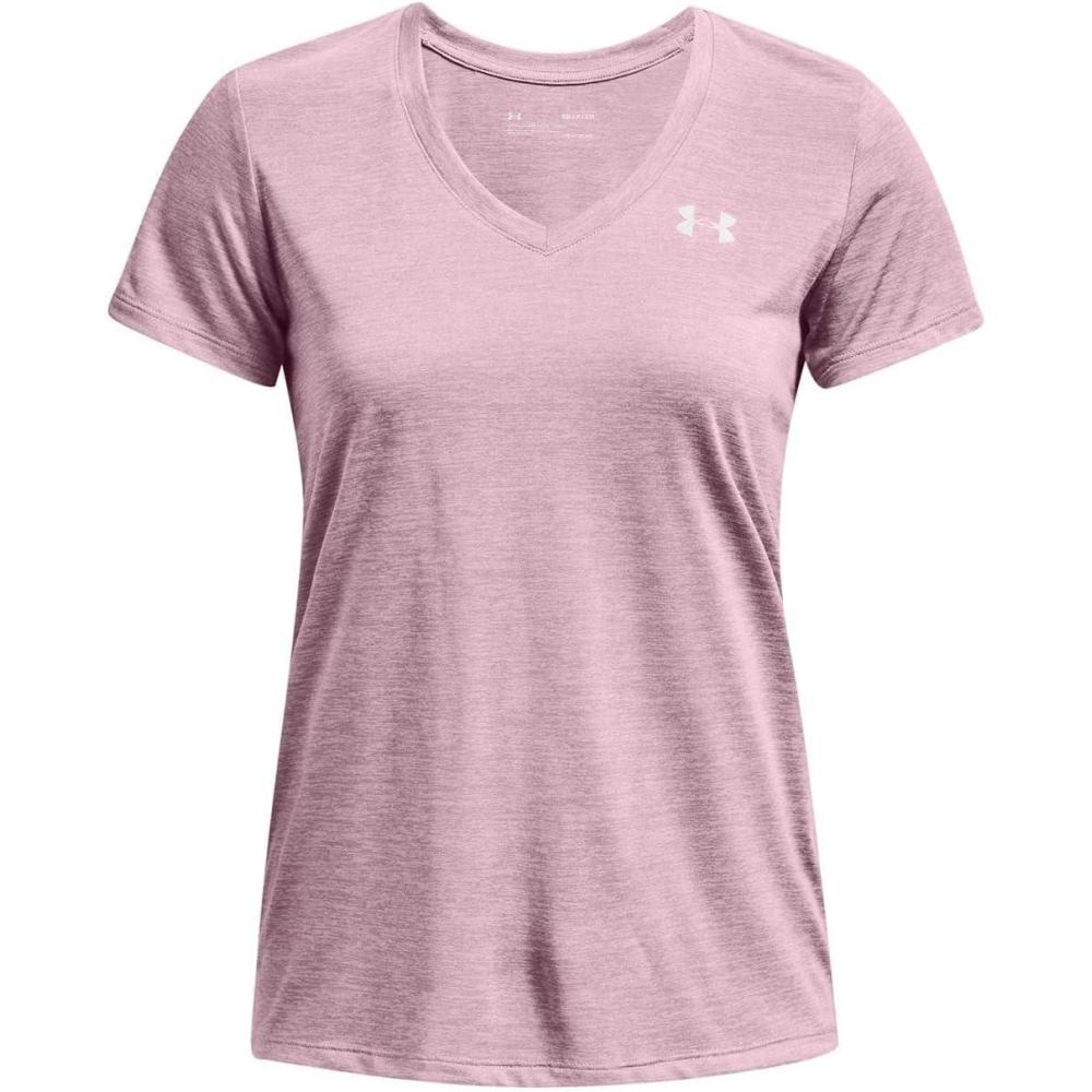 image:imageUnder Armour Womens Tech VNeck Twist ShortSleeve TShirtMauve Pink 699Metallic Silver