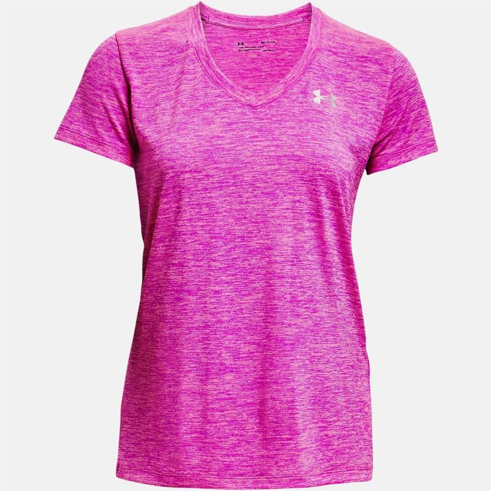 image:imageUnder Armour Womens Tech VNeck Twist ShortSleeve TShirtMeteor Pink 660Metallic Silver