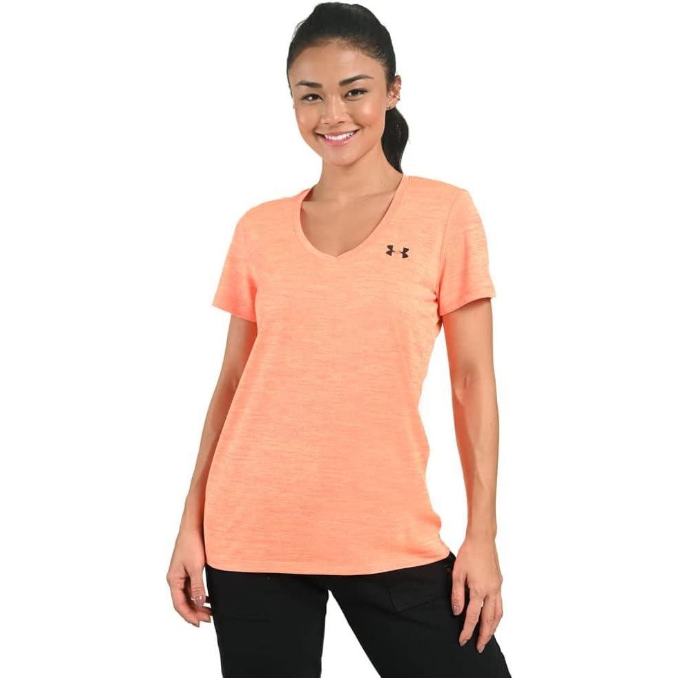 image:imageUnder Armour Womens Tech VNeck Twist ShortSleeve TShirtPeach Plasma