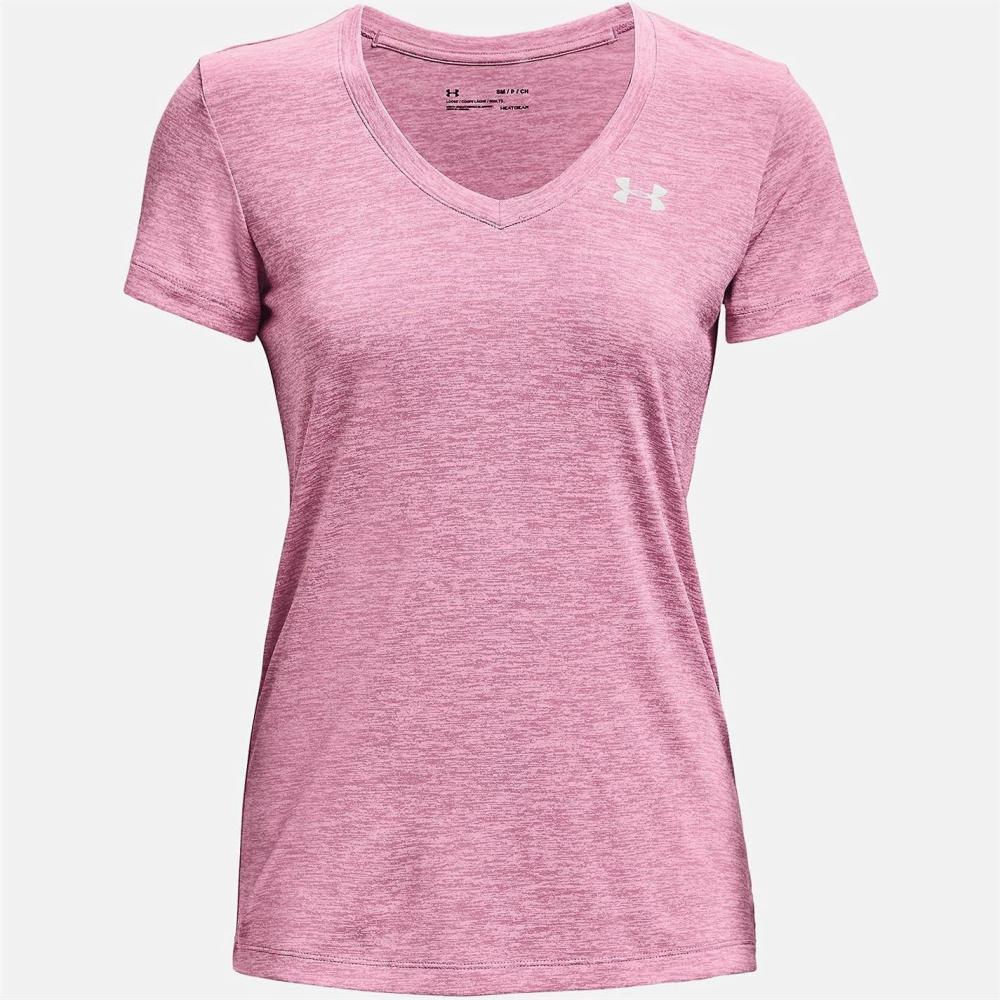 image:imageUnder Armour Womens Tech VNeck Twist ShortSleeve TShirtPlanet Pink 680Metallic Silver