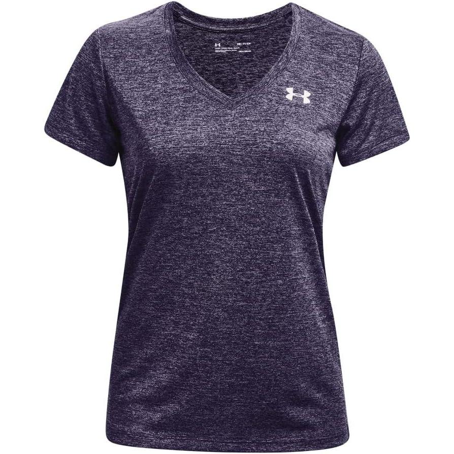 image:imageUnder Armour Womens Tech VNeck Twist ShortSleeve TShirtPurple Switch 572 Metallic Silver