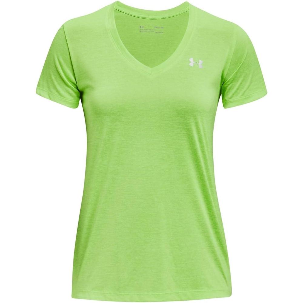 image:imageUnder Armour Womens Tech VNeck Twist ShortSleeve TShirtQuirky Lime 753Metallic Silver