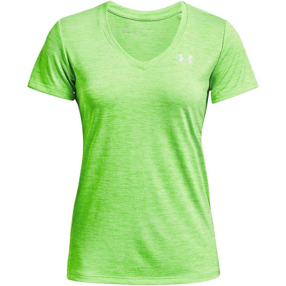 image:imageUnder Armour Womens Tech VNeck Twist ShortSleeve TShirtSummer Lime 162Metallic Silver