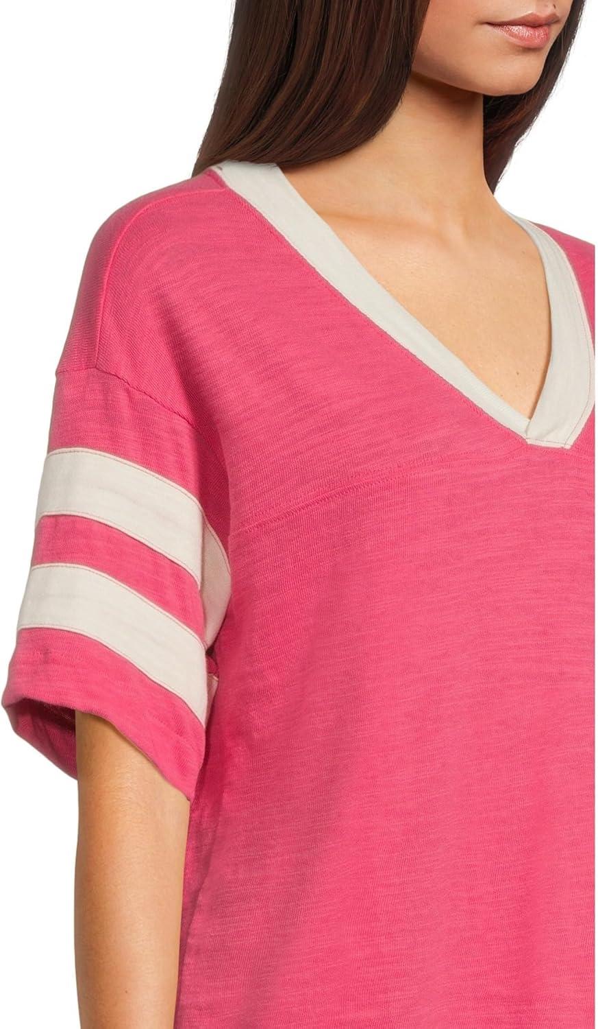 image:imageFaherty Womens Sunwashed Slub Varsity TeeHot Pink Varsity