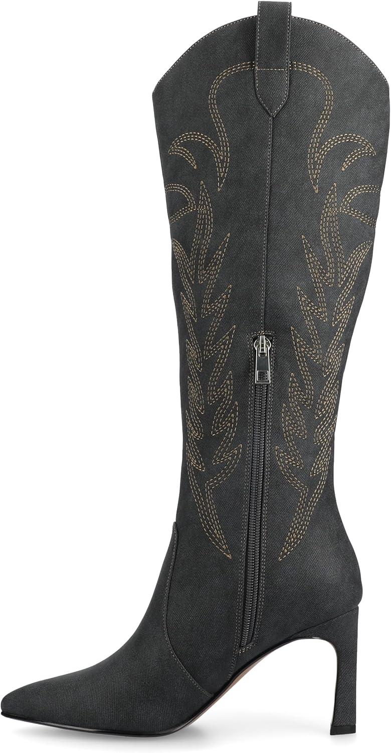 image:imageJournee Womens Laramie western cowgirl knee high boot stiletto heel stitching faux leather comfort system insoleCharcoal