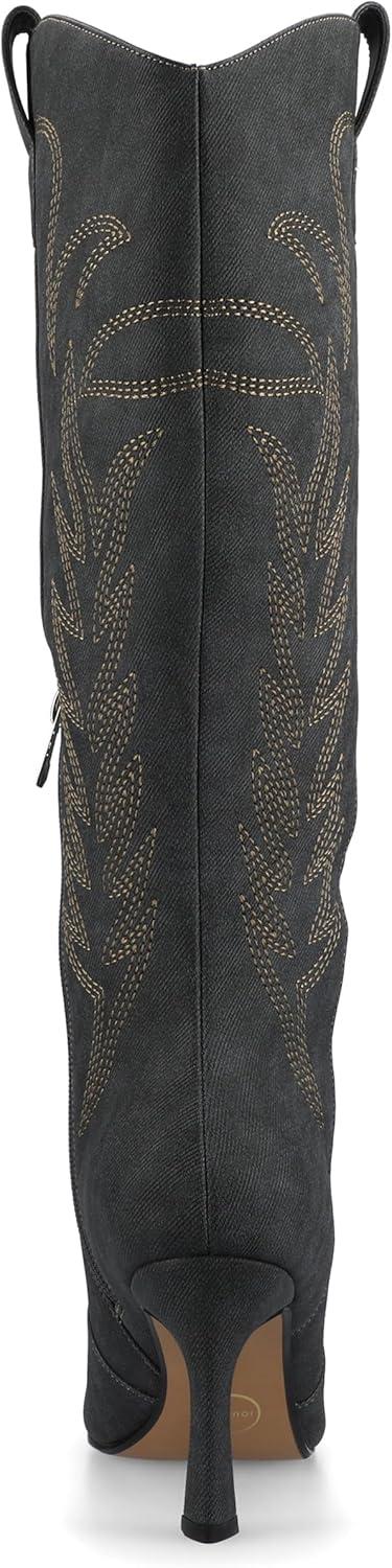 image:imageJournee Womens Laramie western cowgirl knee high boot stiletto heel stitching faux leather comfort system insoleCharcoal
