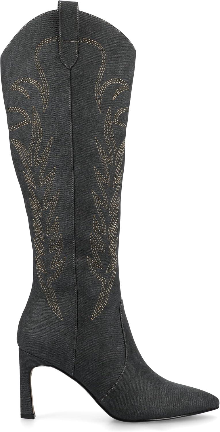 image:imageJournee Womens Laramie western cowgirl knee high boot stiletto heel stitching faux leather comfort system insoleCharcoal