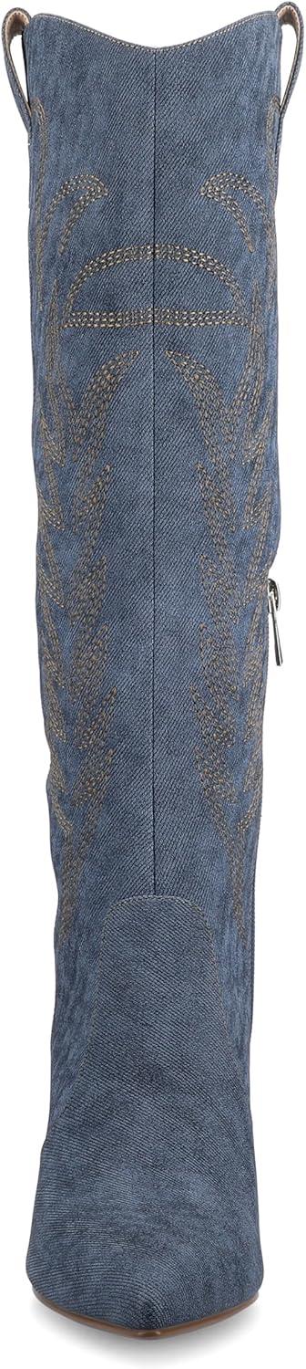 image:imageJournee Womens Laramie western cowgirl knee high boot stiletto heel stitching faux leather comfort system insoleDenim
