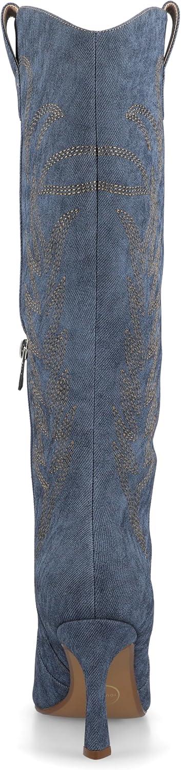 image:imageJournee Womens Laramie western cowgirl knee high boot stiletto heel stitching faux leather comfort system insoleDenim