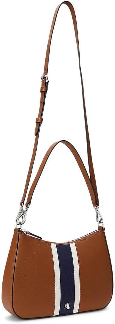 image:imageLauren Ralph Lauren Womens Crosshatch Leather Medium Danni BagTanSoft WhiteNavy Stripe