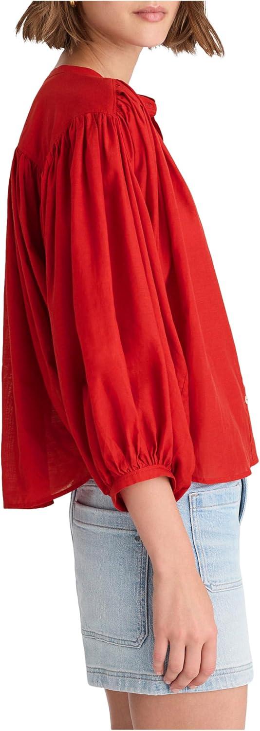 image:imageMadewell Womens Shirred Crewneck Buttonup TopCherry Red