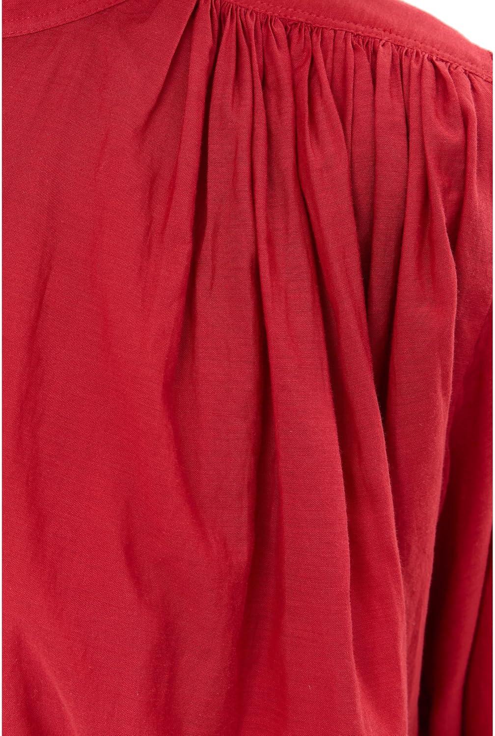 image:imageMadewell Womens Shirred Crewneck Buttonup TopCherry Red