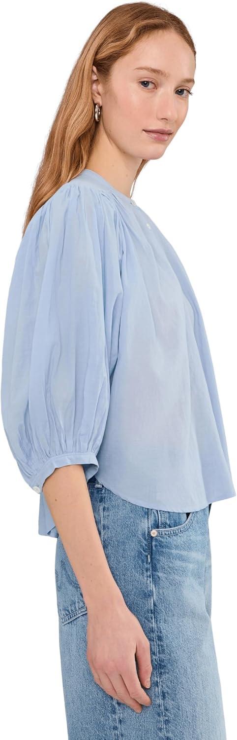 image:imageMadewell Womens Shirred Crewneck Buttonup TopTranquil Blue