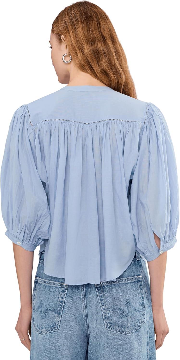 image:imageMadewell Womens Shirred Crewneck Buttonup TopTranquil Blue