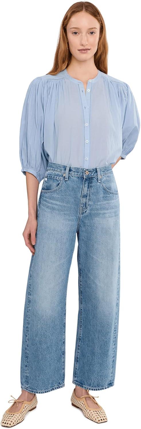 image:imageMadewell Womens Shirred Crewneck Buttonup TopTranquil Blue