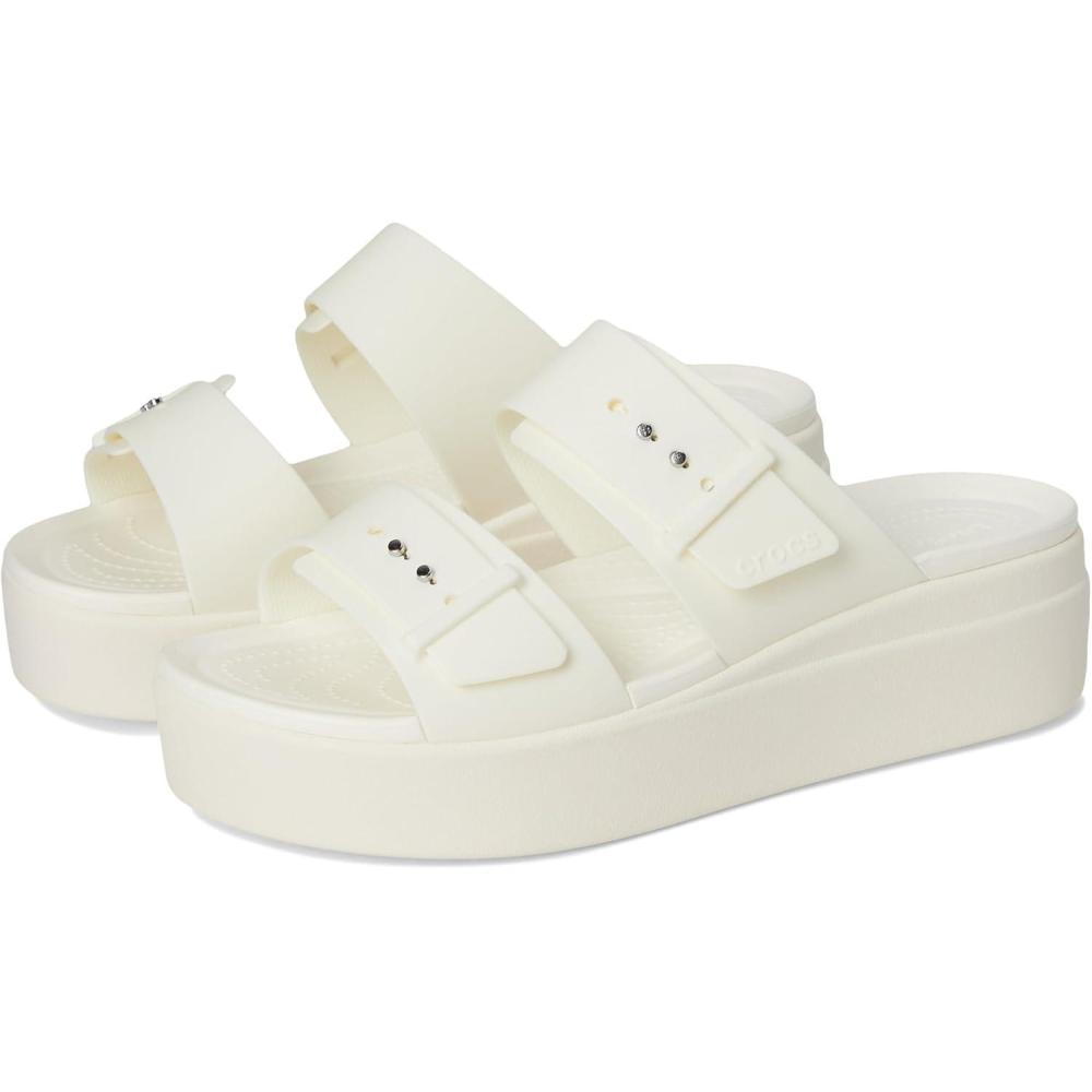 image:imageCrocs Womens Brooklyn Buckle Low WedgesWhiteChalk