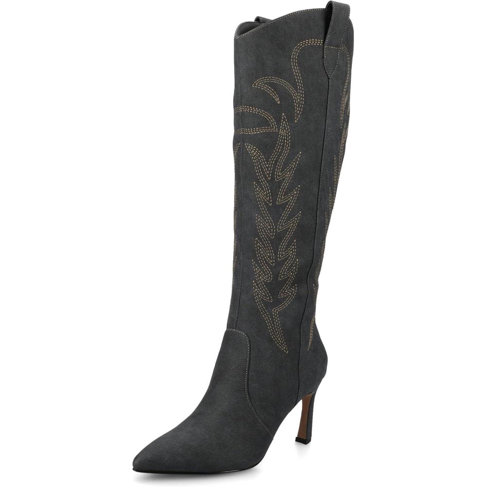 image:imageJournee Womens Laramie western cowgirl knee high boot stiletto heel stitching faux leather comfort system insoleCharcoal