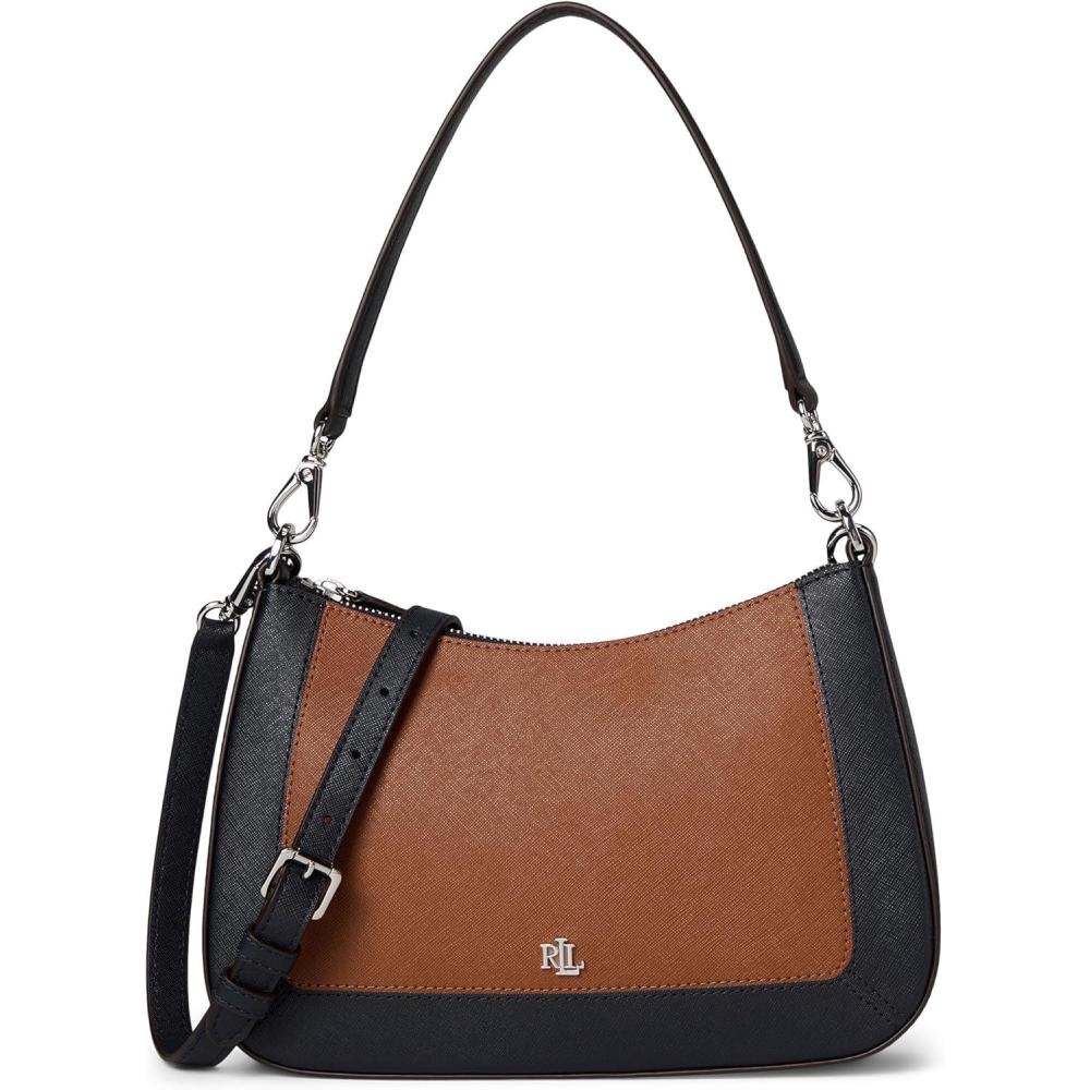 image:imageLauren Ralph Lauren Womens Crosshatch Leather Medium Danni BagLauren TanLauren Navy