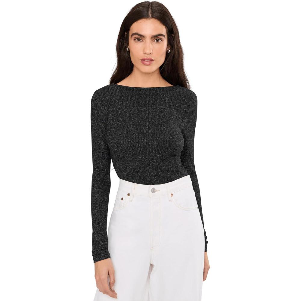 image:imageMadewell Womens Bria Long Sleeve Open Back Snit Rib SparkleLurex Black