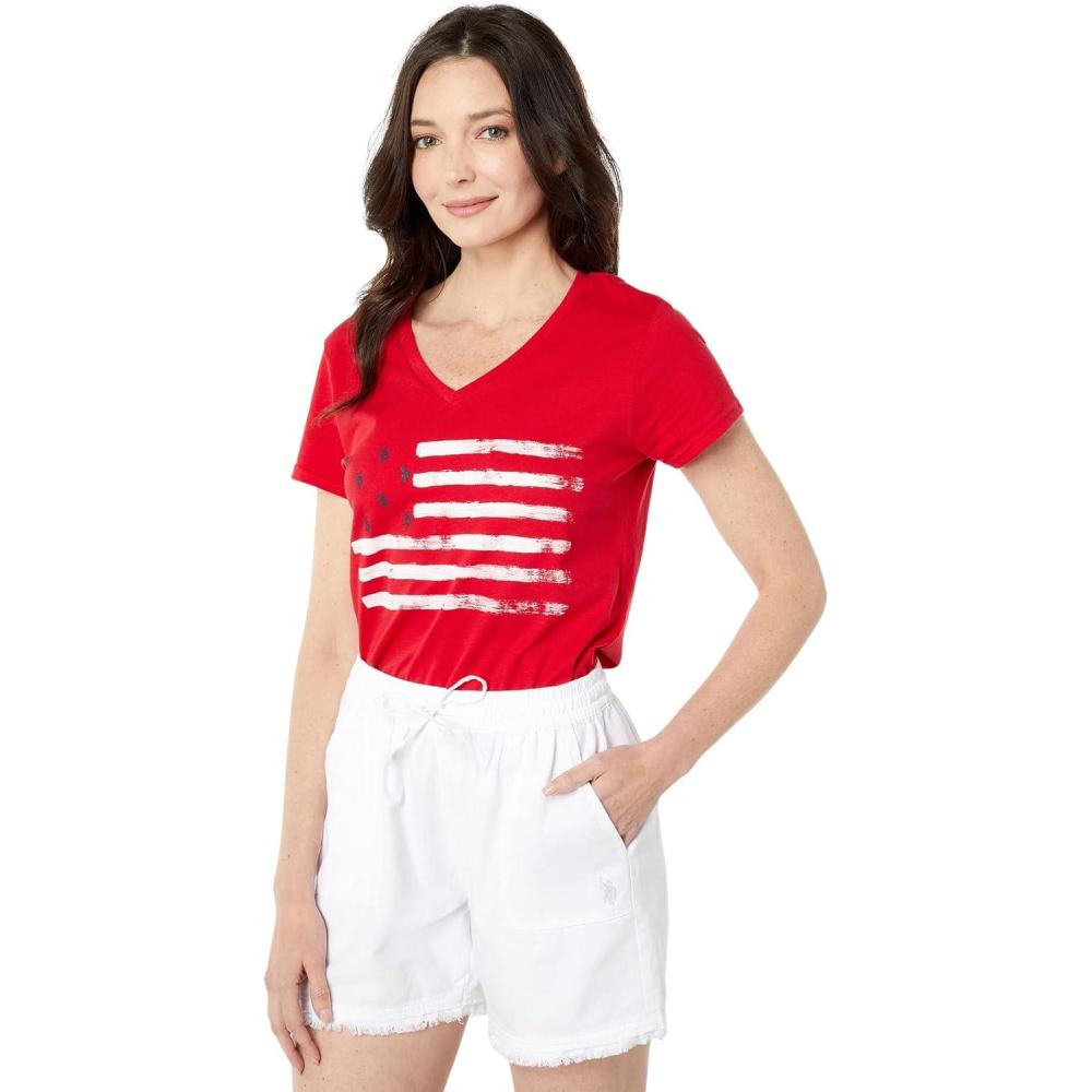 image:imageUS POLO ASSN VNeck USPA Flag Graphic Tee Engine Red MD