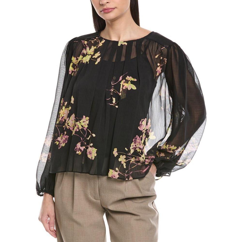 image:imageVince Camuto Womens Round Neck Shirring Front LongRich Black