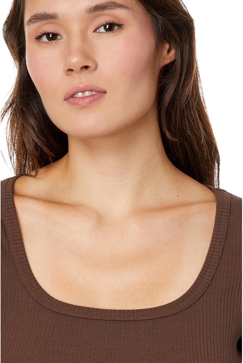image:imageMadewell SquareNeck LongSleeve Crop Tee in Sleekhold Ribbed Fabric Cotton Fabric Square NecklineDark Coffee