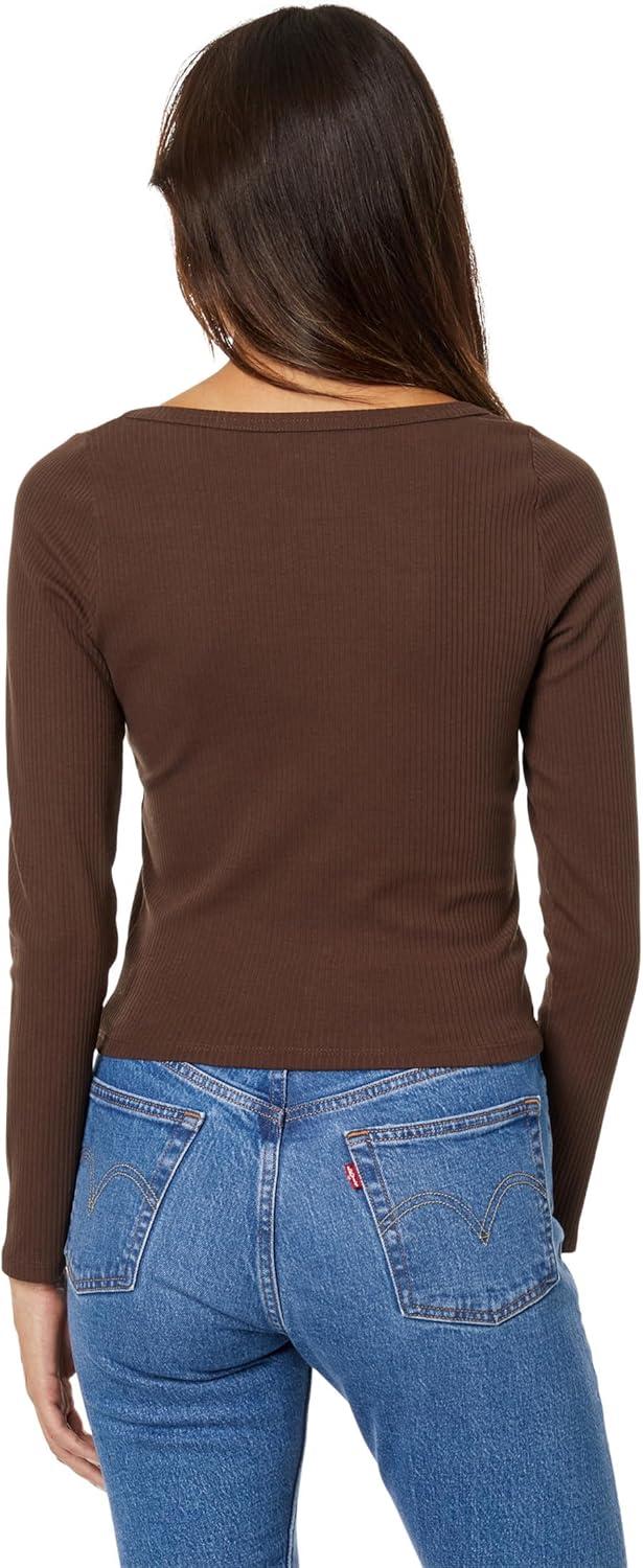 image:imageMadewell SquareNeck LongSleeve Crop Tee in Sleekhold Ribbed Fabric Cotton Fabric Square NecklineDark Coffee