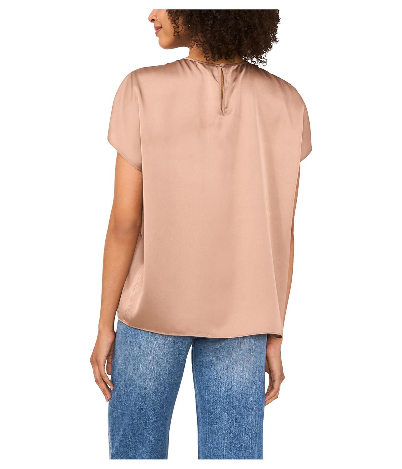 image:imageVince Camuto Womens Crewneck Shirring Short SleeveRich Taupe